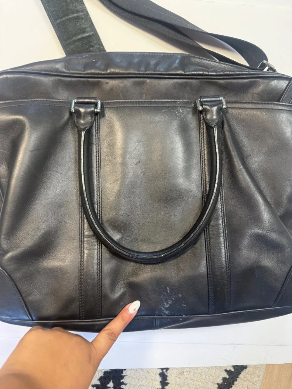 Coach Black Leather Laptop Briefcas Adjustable Strap Work Travel 16
